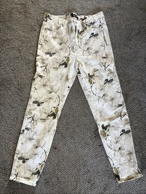 Floral Print White Women's Jeans